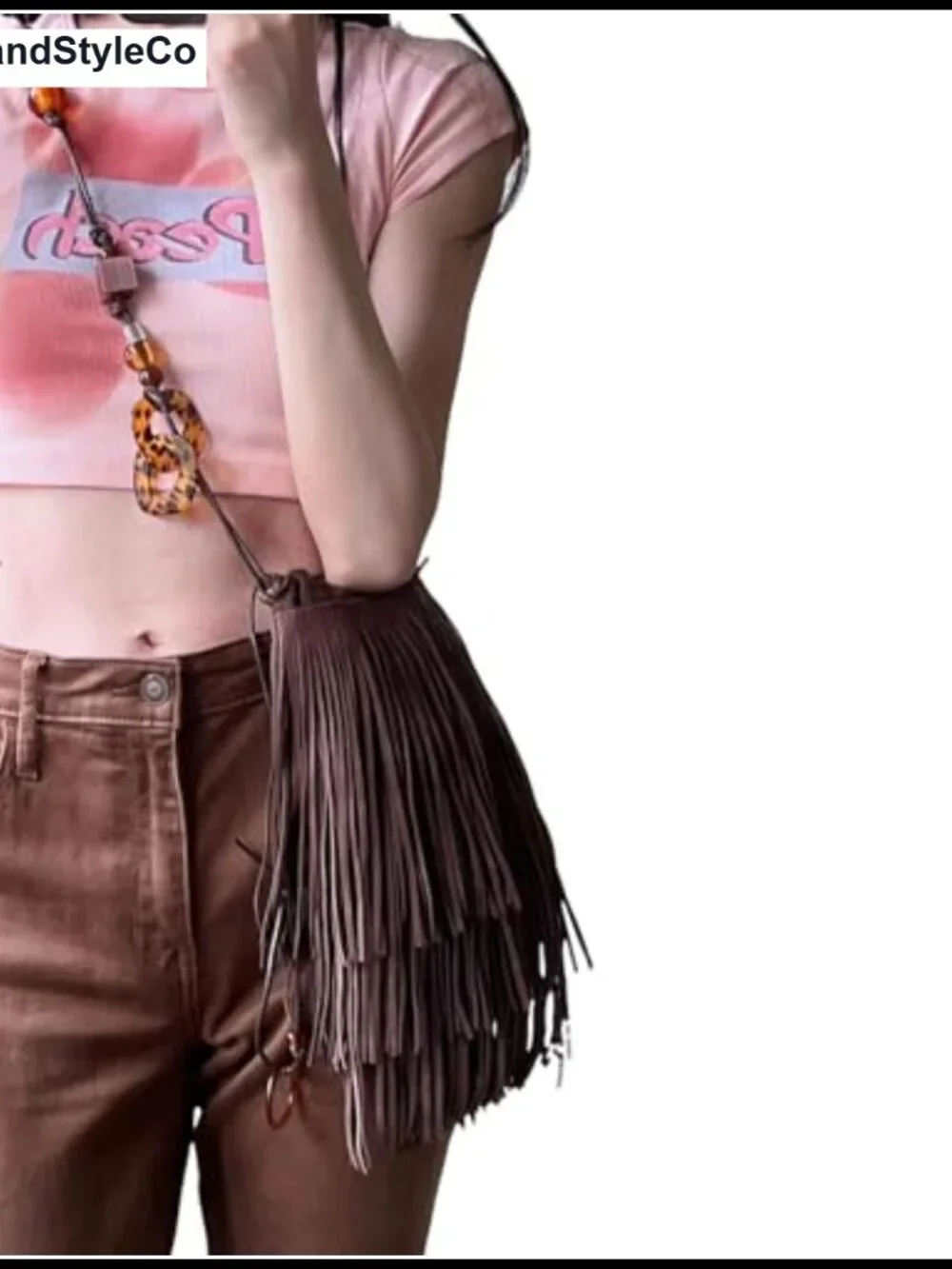 Boho Fringe Crossbody Bag with Beaded Strap and Tassels